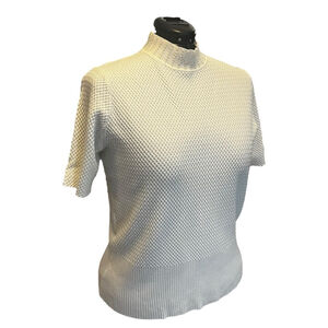 Melanie Lyne Pearl Collar Elbow Length Fine Knit Sweater White